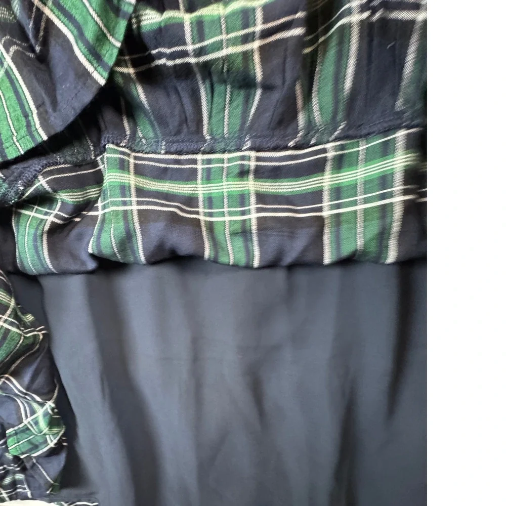 Loft Navy Green Plaid Sleeveless Midi Dress Ruffle‎ Neck Casual Boho Cap Sleeve - Picture 6 of 8